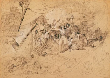 &39;O Vingador do Povo&39; Afundando na Batalha de Ushant, 1º de junho de 1794 (grafite sobre papel)